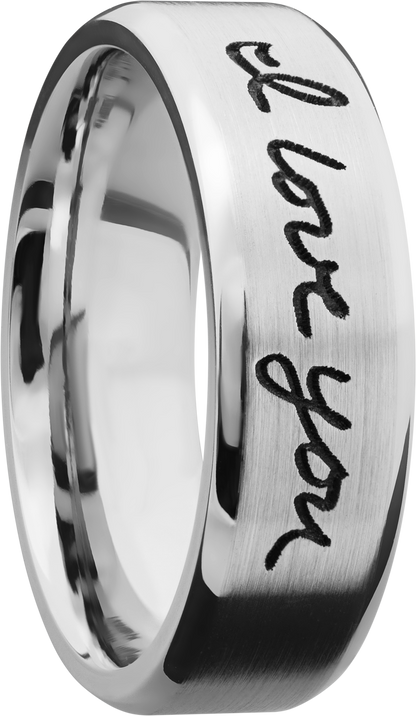 Cobalt chrome 7mm beveled band with laser-carved handwriting