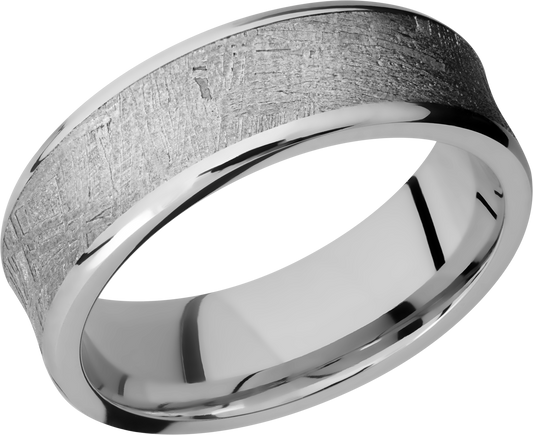 Cobalt chrome 7mm concave beveled band with an inlay of authentic Gibeon Meteorite