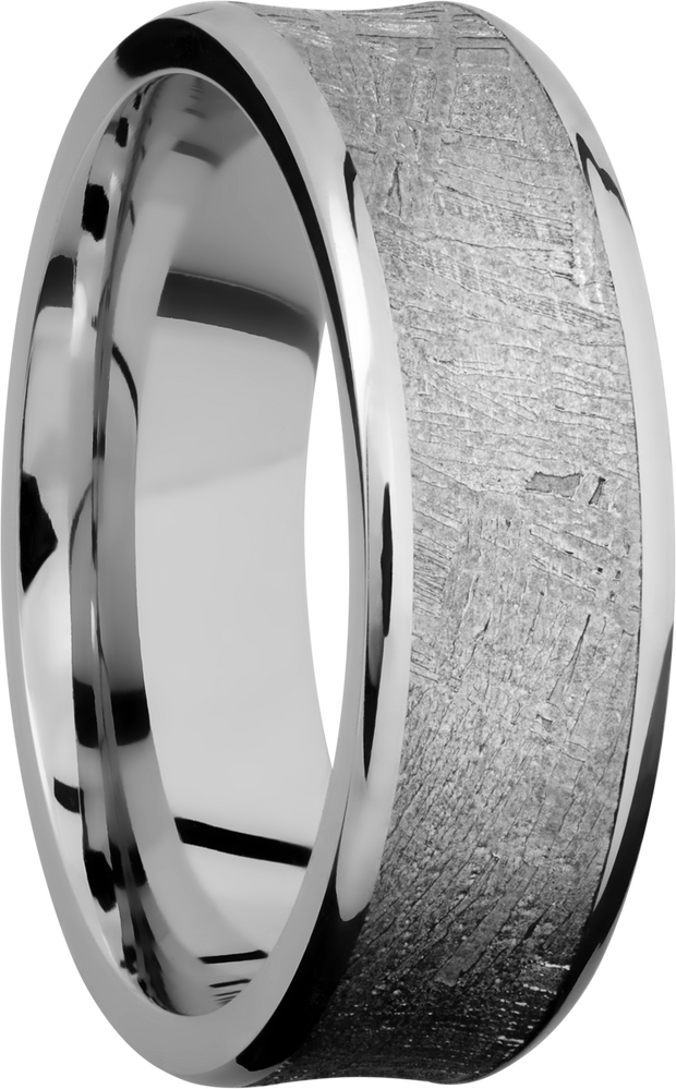 Cobalt chrome 7mm concave beveled band with an inlay of authentic Gibeon Meteorite