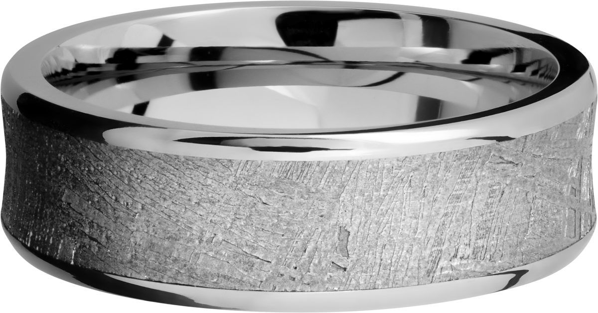 cobalt chrome 7mm concave beveled band with an inlay of authentic gibeon meteorite