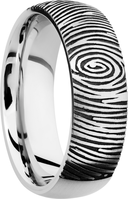 Cobalt chrome 7mm domed band with laser-carved fingerprint