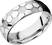 Cobalt chrome 7mm domed band with laser-carved soccer ball pattern