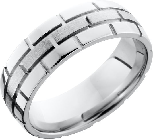 Cobalt chrome 7mm domed band with a brick pattern