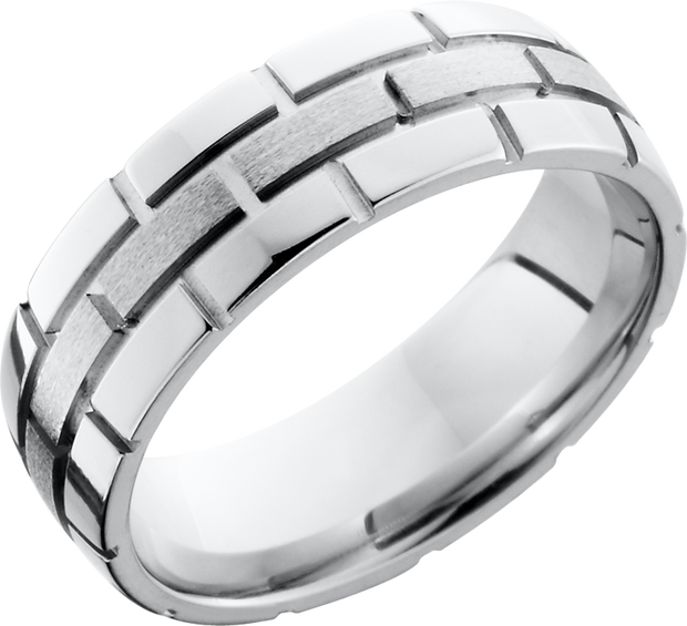 Cobalt chrome 7mm domed band with a brick pattern