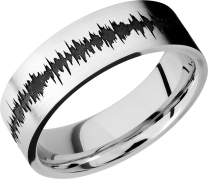 Cobalt chrome 7mm flat band with a laser-carved soundwave