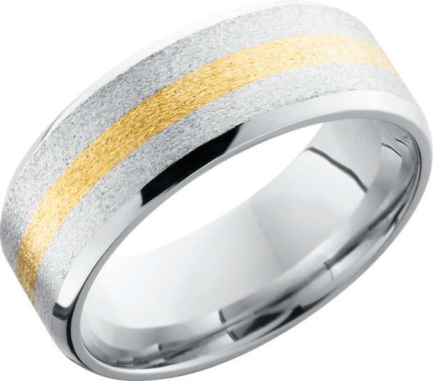 Cobalt chrome 8mm beveled band with a 14K yellow gold inlay