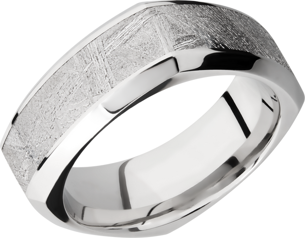 Cobalt chrome 8mm square beveled band with an inlay of authentic Gibeon Meteorite