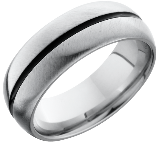 Cobalt chrome 8mm domed band with a 1mm groove down the center of the band