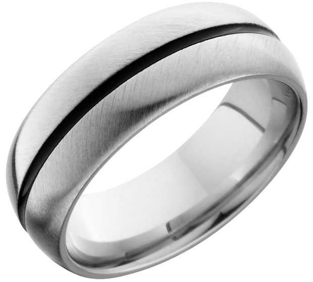 Cobalt chrome 8mm domed band with a 1mm groove down the center of the band