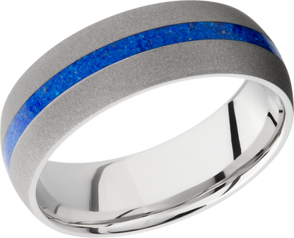 Cobalt chrome 8mm domed band with a mosaic inlay of Lapis