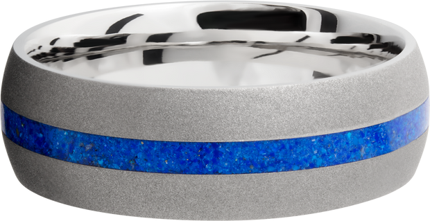 Cobalt chrome 8mm domed band with a mosaic inlay of Lapis