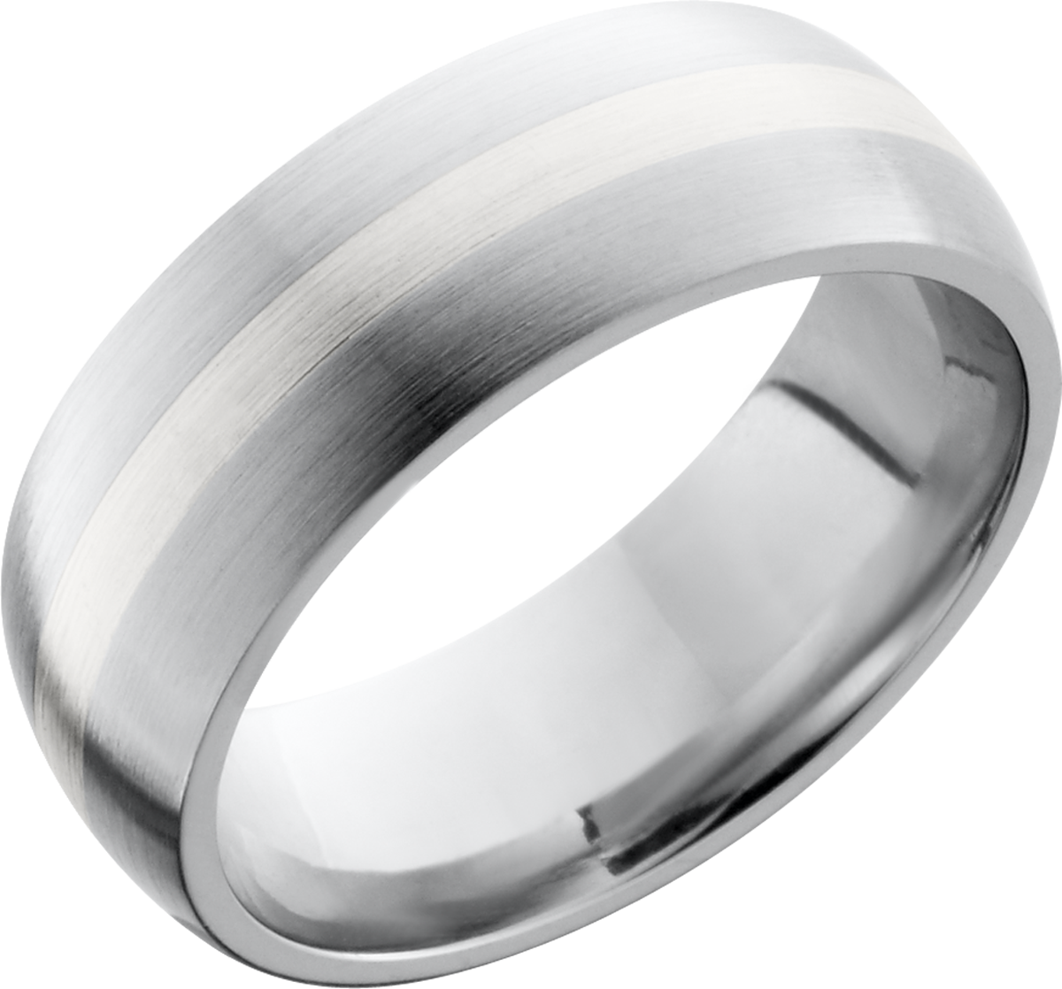 cobalt chrome 8mm domed band with a 2mm inlay of sterling silver