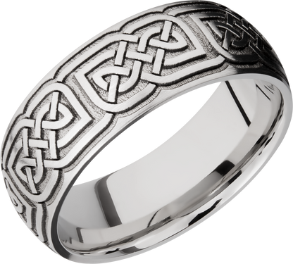 Cobalt chrome 8mm domed band with laser-carved celtic pattern