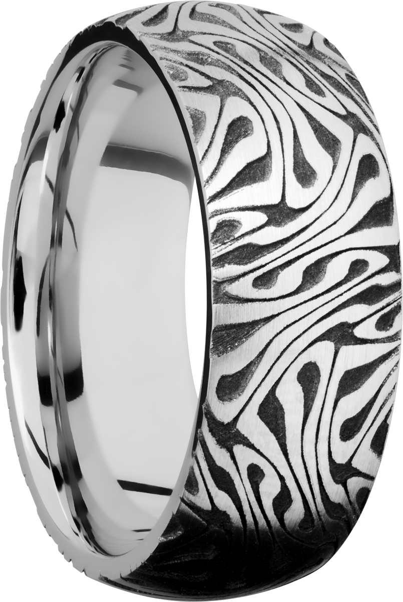 cobalt chrome 8mm domed band with laser-carved escher pattern