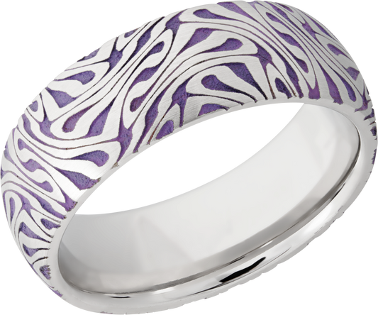 Cobalt chrome 8mm domed band with a laser-carved escher pattern featuring Bright Purple Cerakote in the recessed pattern