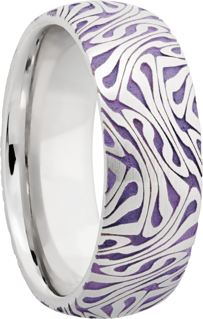 Cobalt chrome 8mm domed band with a laser-carved escher pattern featuring Bright Purple Cerakote in the recessed pattern