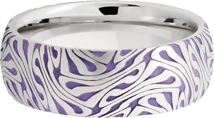 Cobalt chrome 8mm domed band with a laser-carved escher pattern featuring Bright Purple Cerakote in the recessed pattern