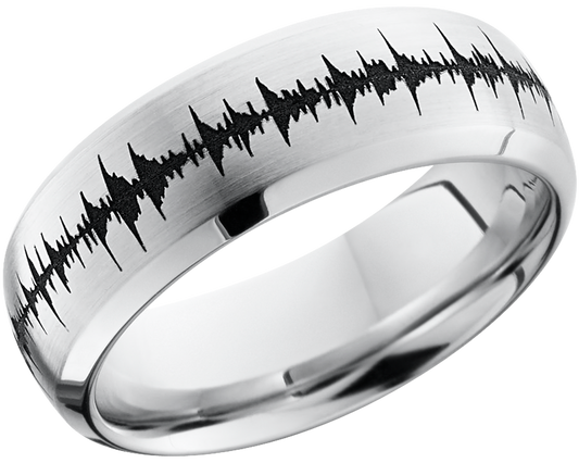 Cobalt chrome 8mm domed band with a laser-carved soundwave