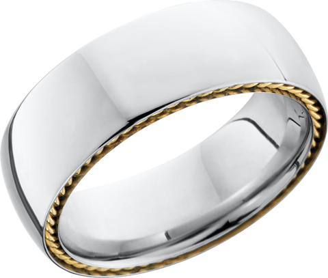 Cobalt chrome 8mm domed band with 14K yellow gold sidebraid inlays