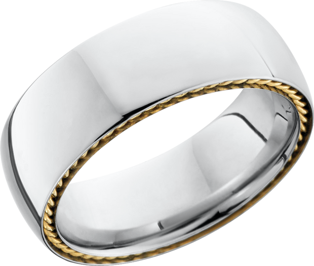 Cobalt chrome 8mm domed band with 14K yellow gold sidebraid inlays