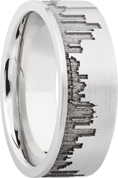 Cobalt chrome 8mm flat band with laser-carved Detroit skyline