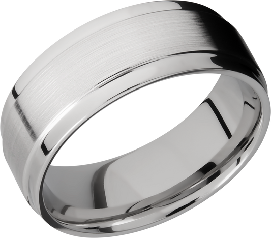 Cobalt chrome 8mm flat band with grooved edges