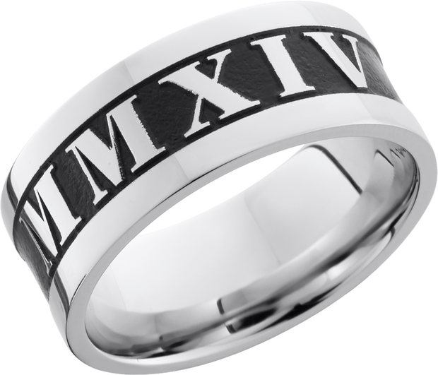 Cobalt chrome 9mm flat band with laser-carved roman numerals