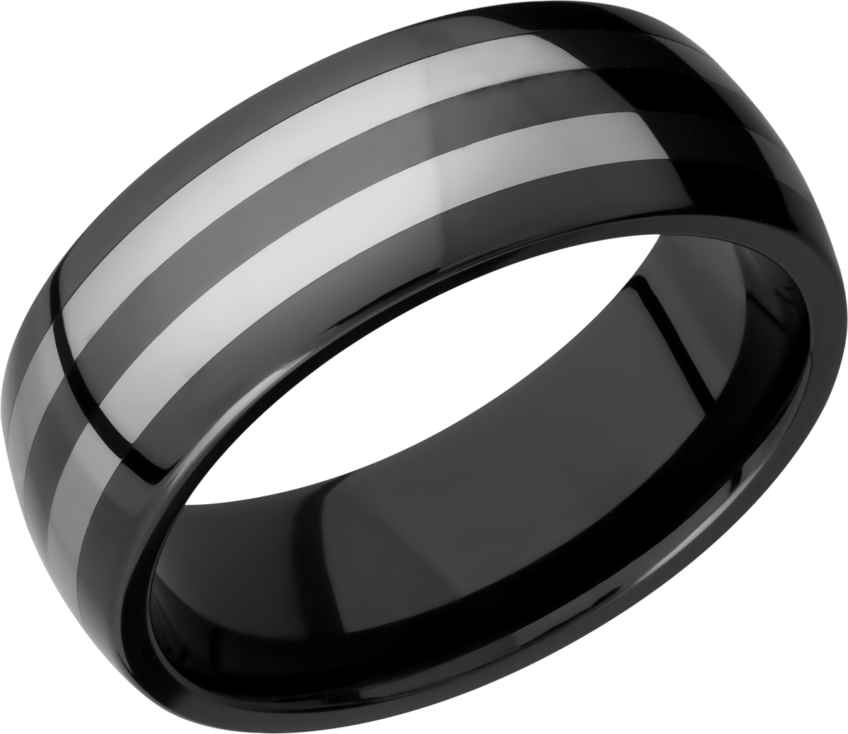 tungsten and ceramic 8mm domed band with two inlays