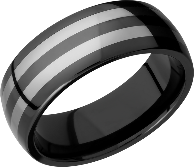 Tungsten and Ceramic 8mm domed band with two inlays