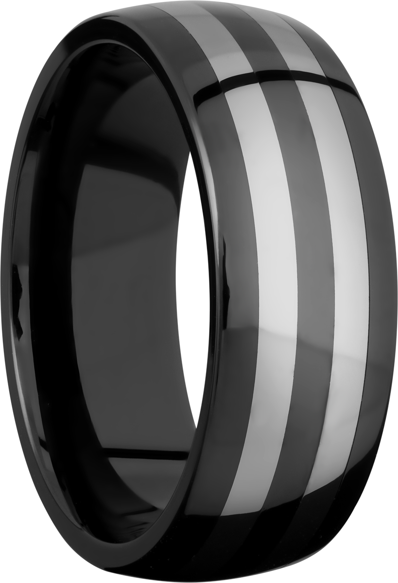 tungsten and ceramic 8mm domed band with two inlays