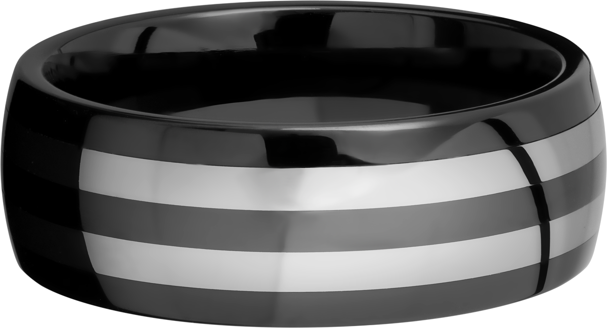 tungsten and ceramic 8mm domed band with two inlays