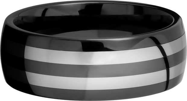 Tungsten and Ceramic 8mm domed band with two inlays