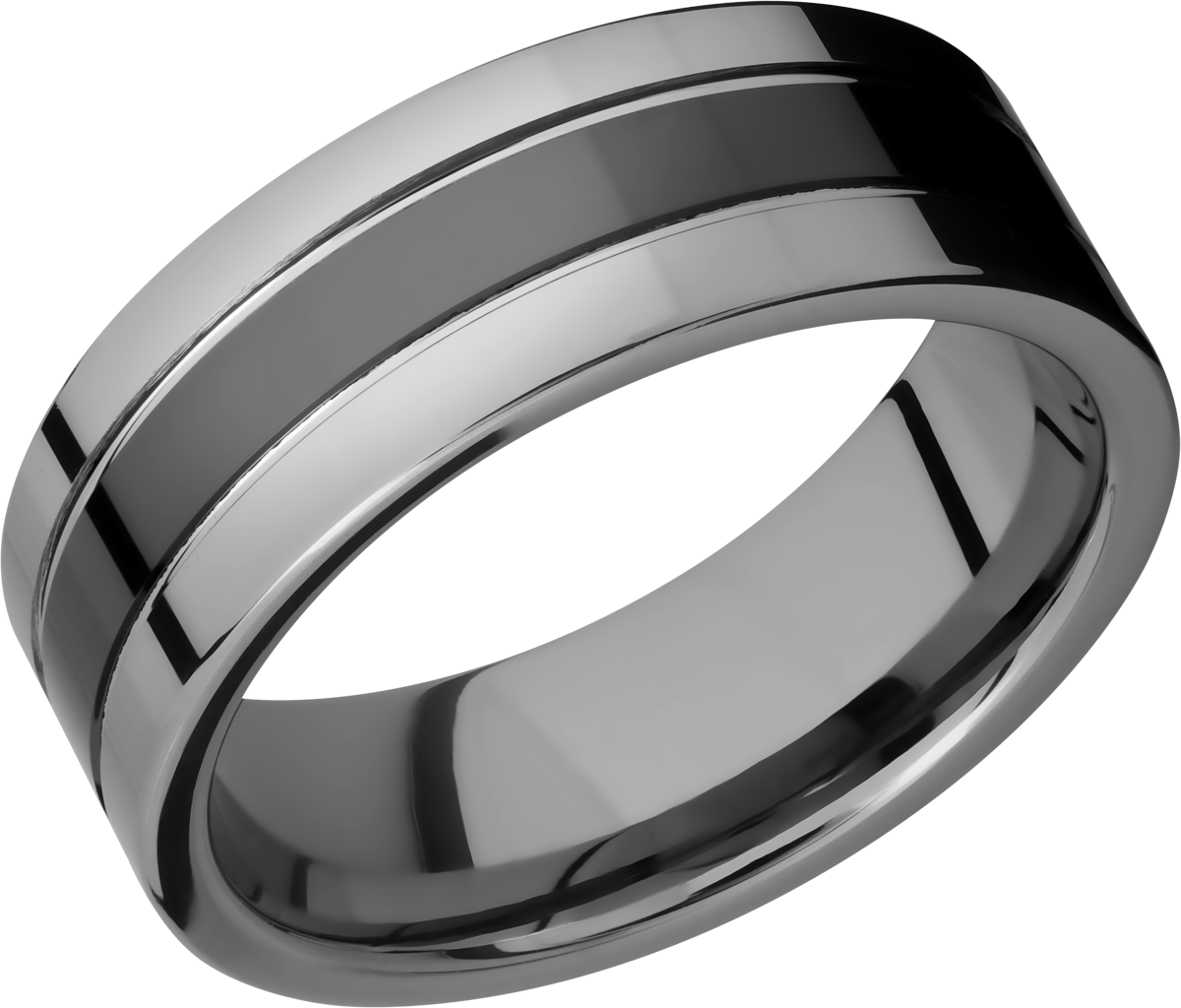 tungsten and ceramic 8mm flat band with grooves