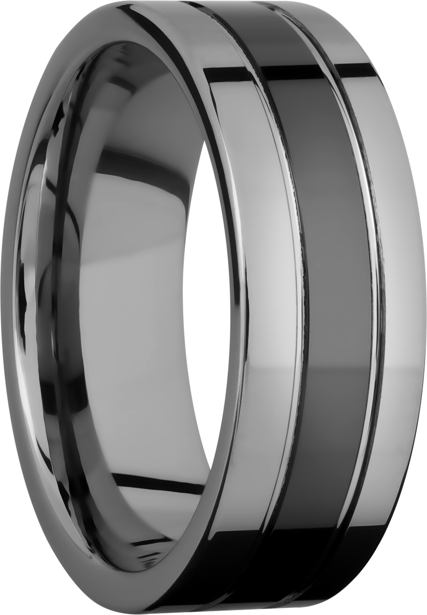 tungsten and ceramic 8mm flat band with grooves