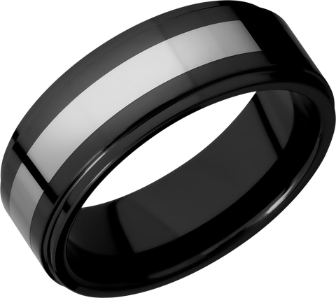 Tungsten and Ceramic 8mm flat band with grooved edges