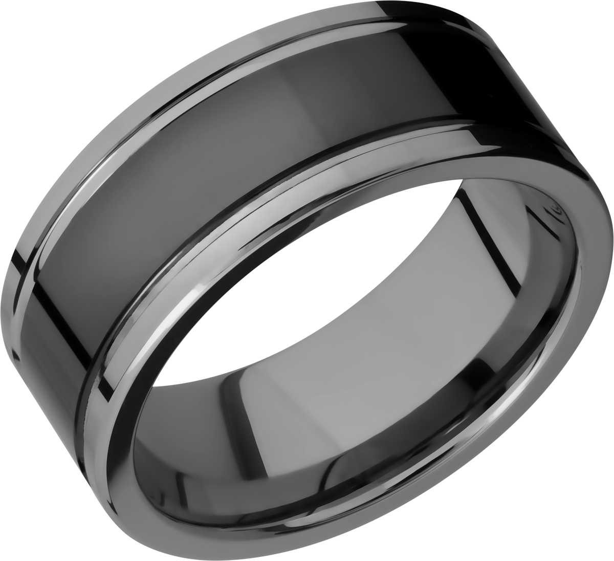 tungsten and ceramic 9mm flat band with grooves