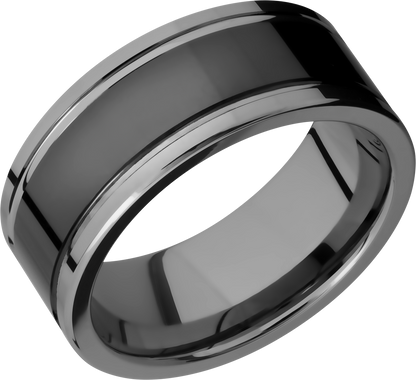 Tungsten and Ceramic 9mm flat band with grooves