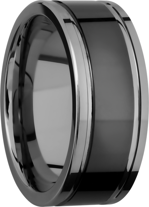Tungsten and Ceramic 9mm flat band with grooves