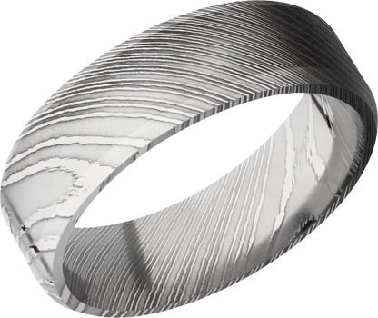 Handmade 7mm Damascus steel beveled band