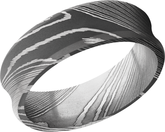 Handmade 7mm Damascus steel beveled band with a concave center