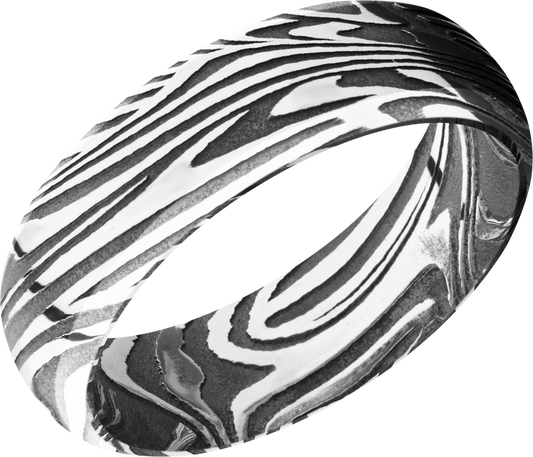 Handmade 7mm sunset Damascus steel domed band with beveled edges