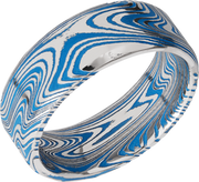 Marble Damascus steel 8mm beveled band with Ridgeway Blue Cerakote in the recessed pattern
