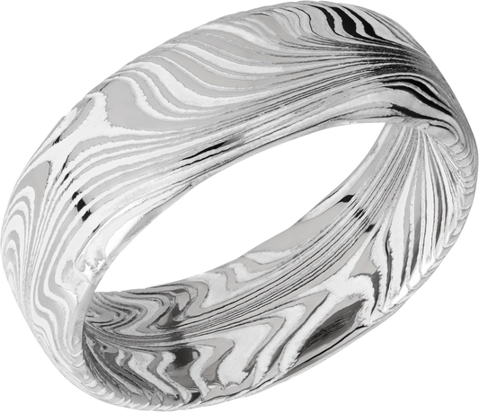 Marble Damascus steel 8mm domed band with White Cerakote in the recessed pattern