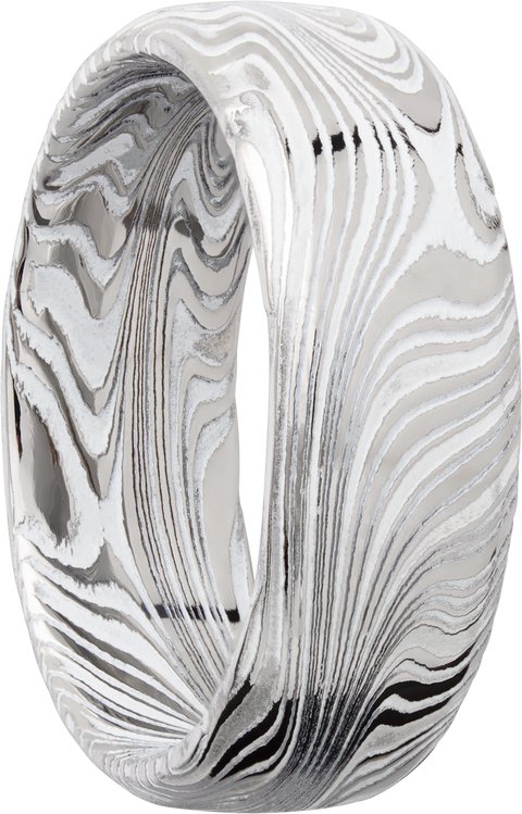 Marble Damascus steel 8mm domed band with White Cerakote in the recessed pattern