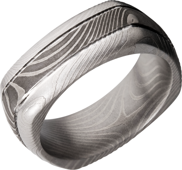 Handmade 8mm flattwist Damascus steel square domed band with 2, .5mm grooves
