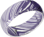 Woodgrain Damascus steel 8mm domed band beveled edges and Bright Purple Cerakote in the recessed pattern