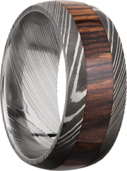 Handmade 9mm Damascus steel band with an inlay of exotic Natcoco hardwood