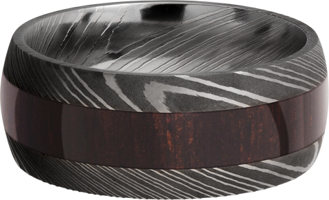 Handmade 9mm Damascus steel band with an inlay of exotic Wenge hardwood
