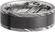 Handmade 8mm  handmade woodgrain Damascus steel flat band with an inlay of black Zirconium