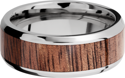 Titanium 8mm beveled band with an inlay of Koa hardwood